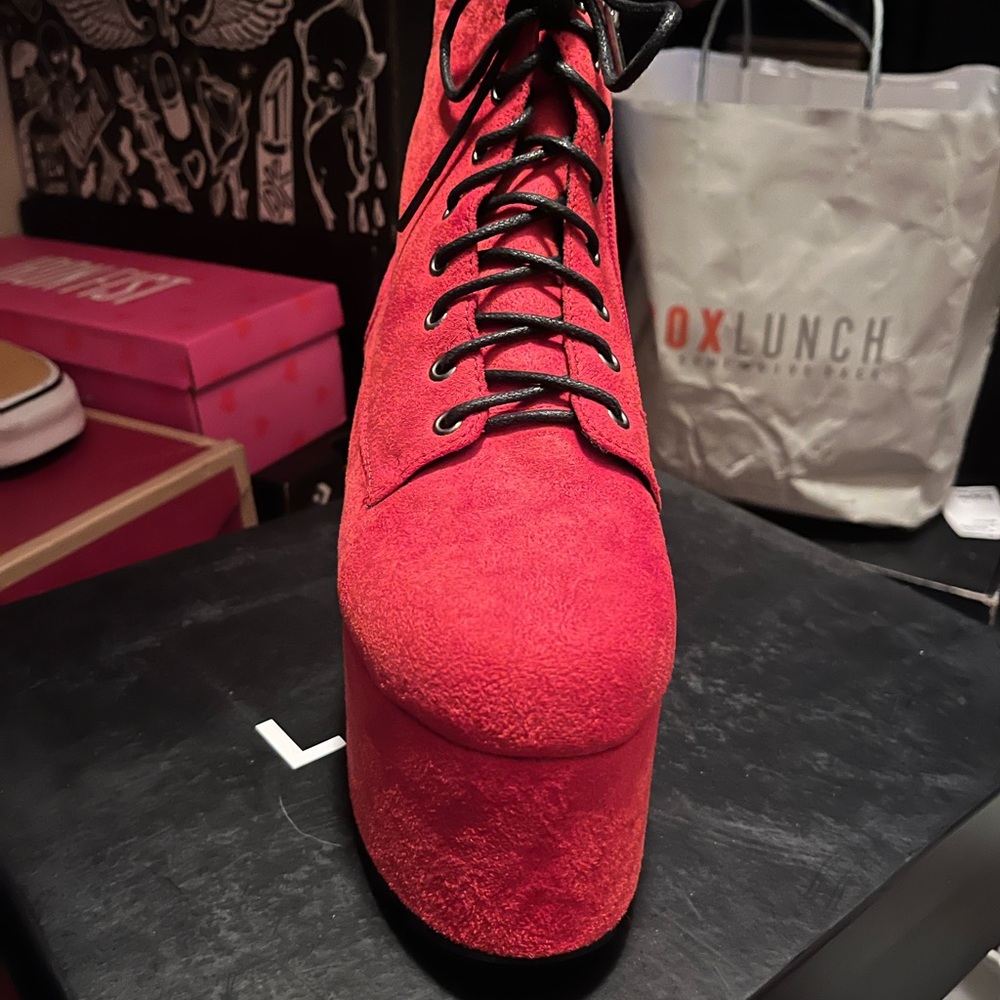 Dollskill red velvet platforms